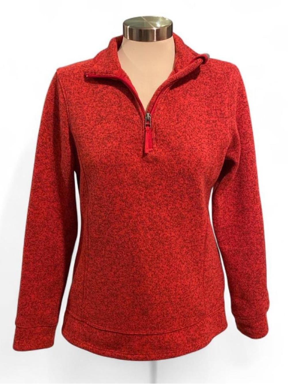 Lands' End Red Heathered Quarter-Zip Pullover